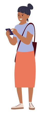 La imagen muestra el dibujo de una chica con móvil en la mano.