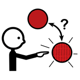 La imagen muestra una persona de perfil señalando, en frente tiene dos círculos rojos.
