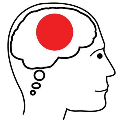 La imagen muestra a una persona de perfil. En ese perfil está dibujado el cerebro y dentro un punto rojo.