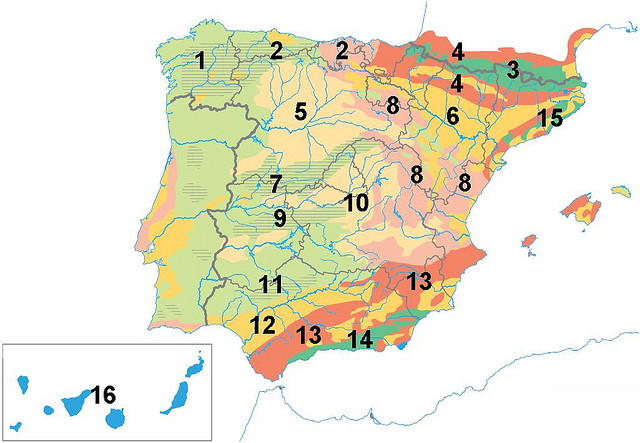 Mapa unidades morfoestructurales de la península ibérica