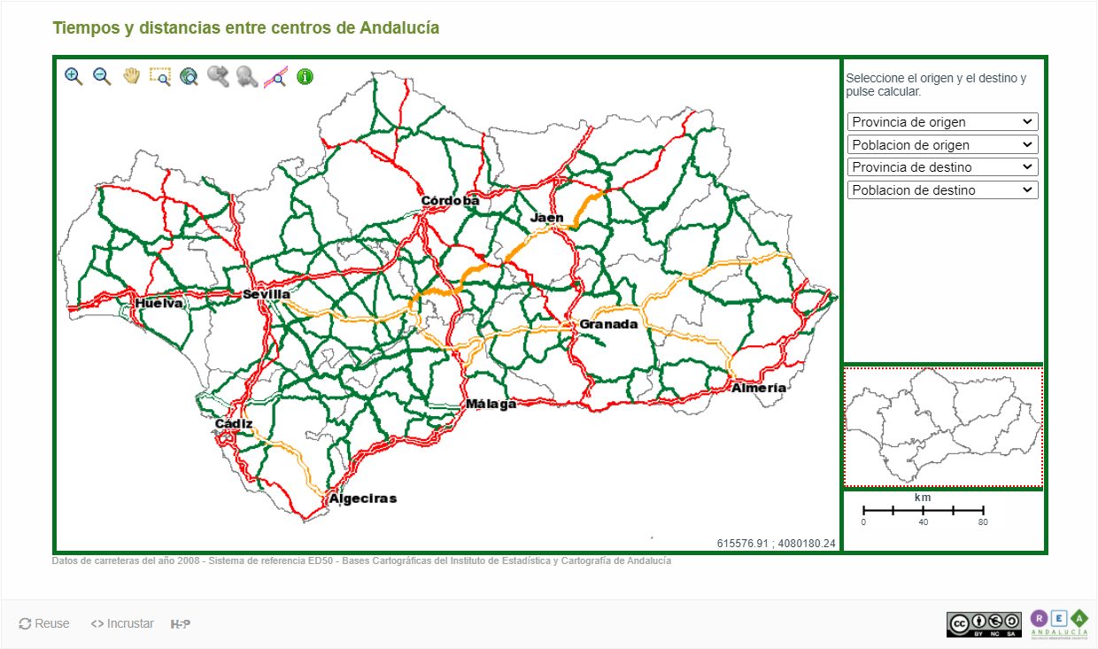 La imagen muestra el mapa de carreteras de Andalucía