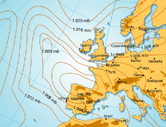 Mapa del tiempo en el sur de Europa