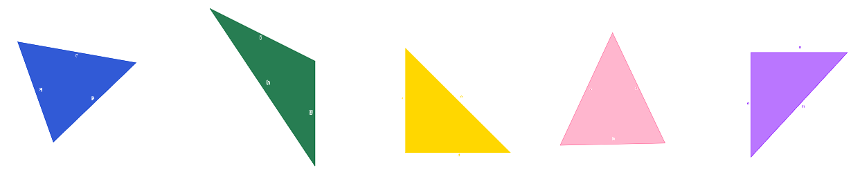 Tipos de triángulos organizados según sus ángulos y longitud de lados.