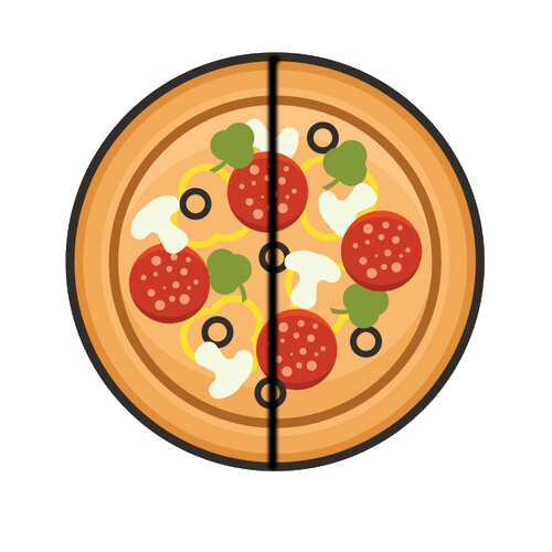 Imagen de una pizza marcada por la mitad con una línea