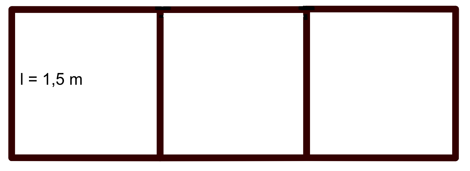 Imagen de un rectángulo dividido en tres cuadrados con sus medidas