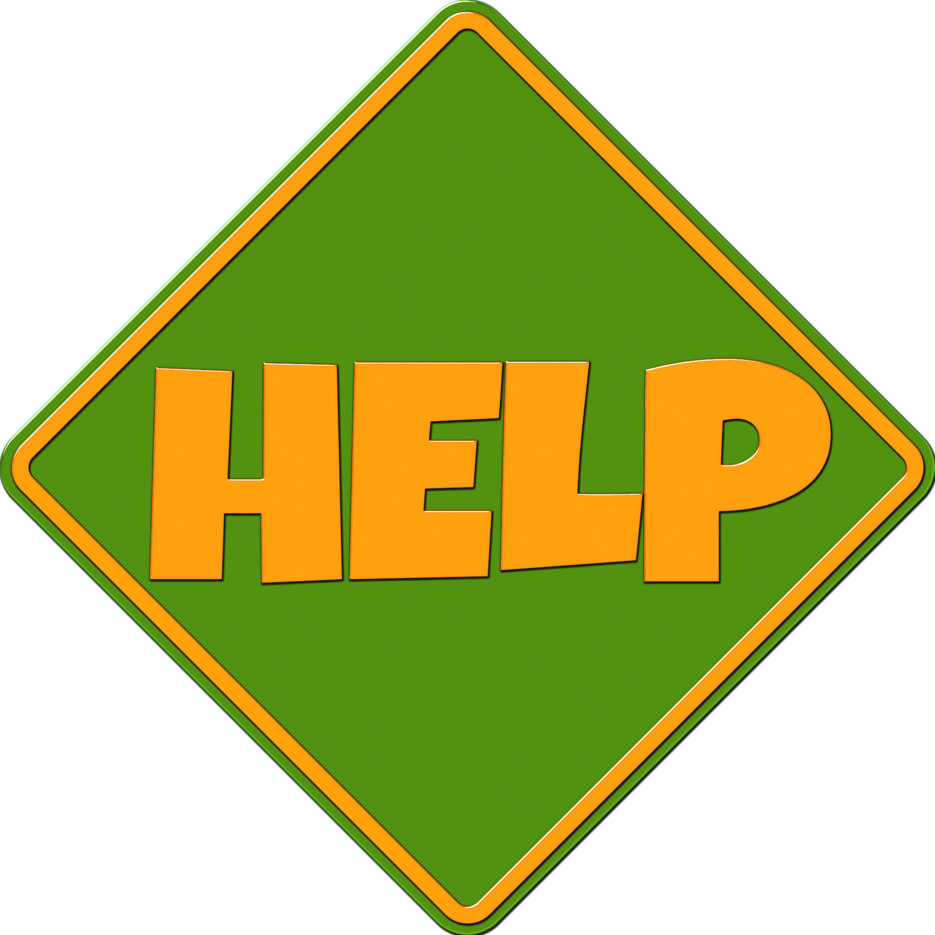 Imagen con fondo verde donde hay escrita la palabra HELP en naranja