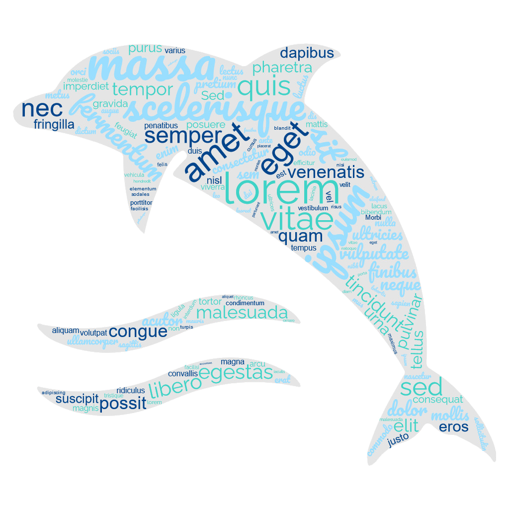 Imagen que representa a un delfín formado por muchas palabras