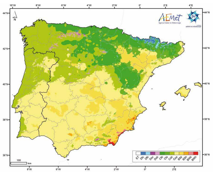 La clasificación climática de Köppen sobre el territorio español
