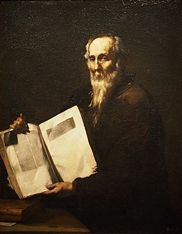 La imagen muestra una pintura de Pitágoras