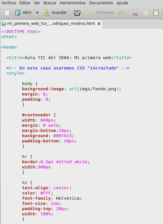 CSS incrustado