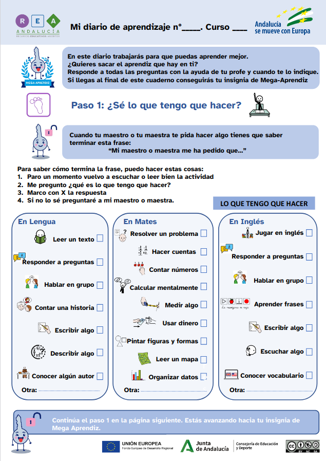 La imagen muestra una vista preliminar de la página primera del diario de aprendizaje