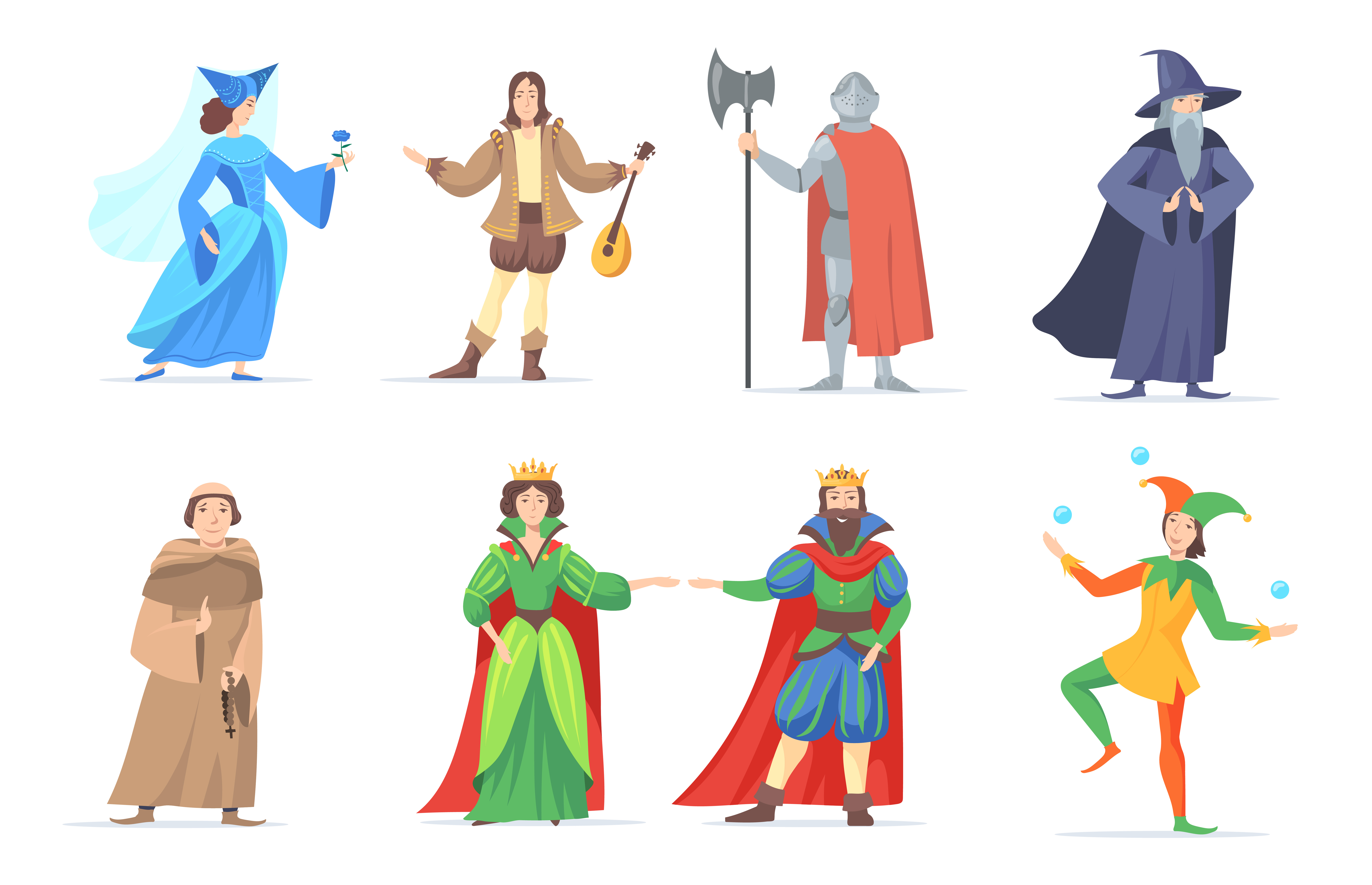 La imagen muestra distintos personajes vestidos de otra época