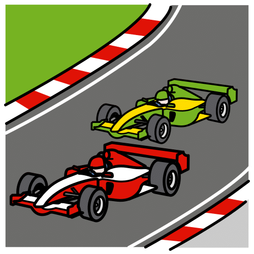 La imagen muestra dos coches de carreras compitiendo en un circuito