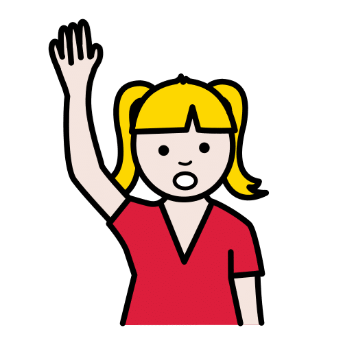 La imagen muestra a una niña con la mano levantada