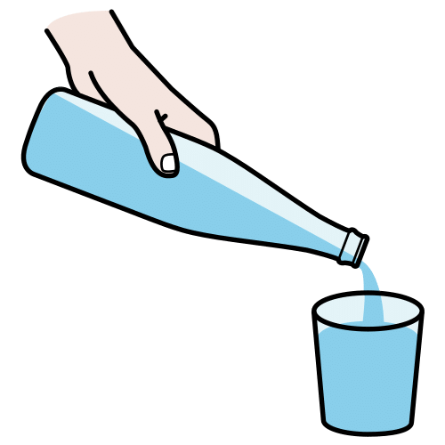 La imagen muestra cómo se llena un vaso con el contenido de una botella