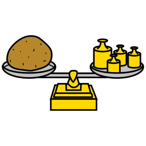 La imagen muestra una balanza pesando patatas