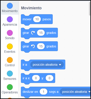 Imagen Categorías del programa Scratch