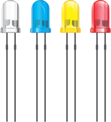 La imagen muestra cuatro leds de colores