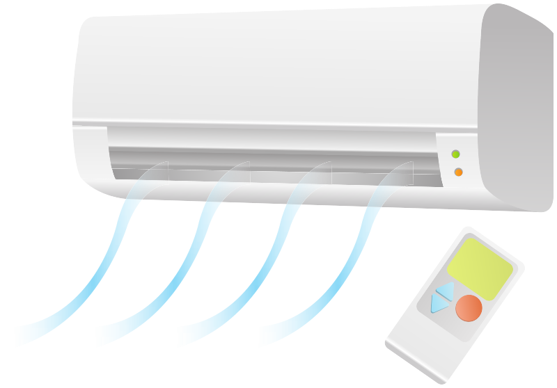 La imagen muestra el dibujo de un aire acondicionado con mando a distancia