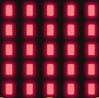 La imagen muestra la representación de una matriz de leds de color rojo de 5x5 encendidos.