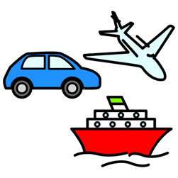 Coche, avión y barco