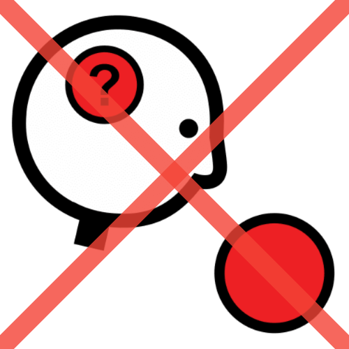 La imagen muestra una cara de perfil con un signo de interrogación en la cabeza, está mirando un círculo rojo. La imagen está tachada con un aspa roja.