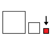 La imagen muestra tres cuadrados de distintos tamaños y una flecha señalando al más pequeño de todos.