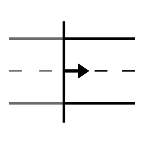Imagen que representa un carril y una flecha en dirección hacia la derecha que indica seguir. 