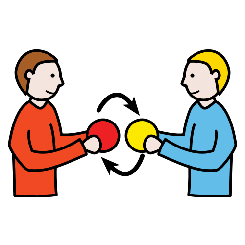 Imagen que representa a dos personas que se están intercambiando entre sí una pelota roja y una amarilla.