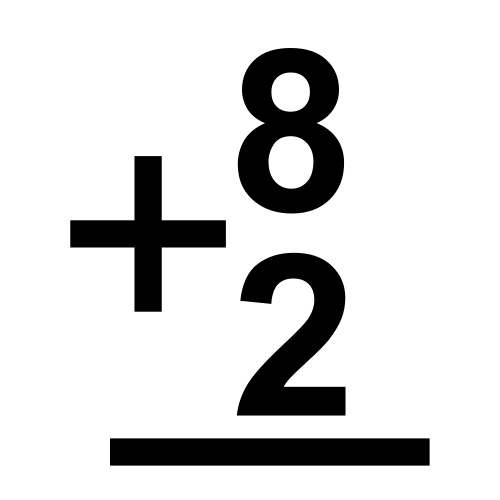 La imagen muestra una operación de suma con el número ocho en el primer sumando y el número dos en el segundo sumando.