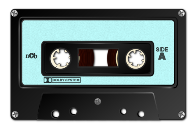 La imagen muestra una cinta de radiocassette. 