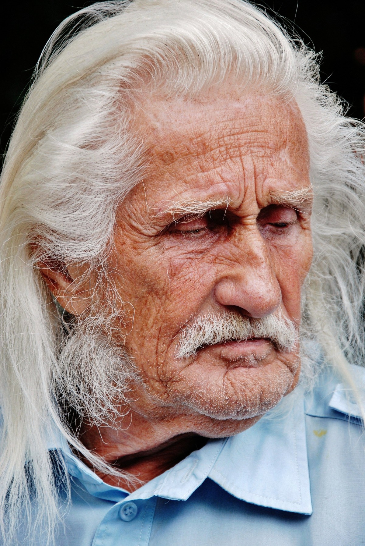La imagen muestra a un hombre mayor con el pelo largo y con una barba y bigotes muy poblados.