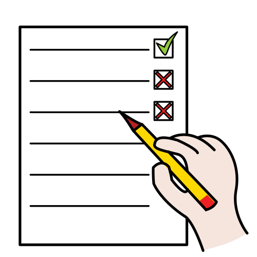 La imagen muestra un papel con varias opciones de respuestas y una mano con un lápiz sobre dicho papel marcando las mismas.