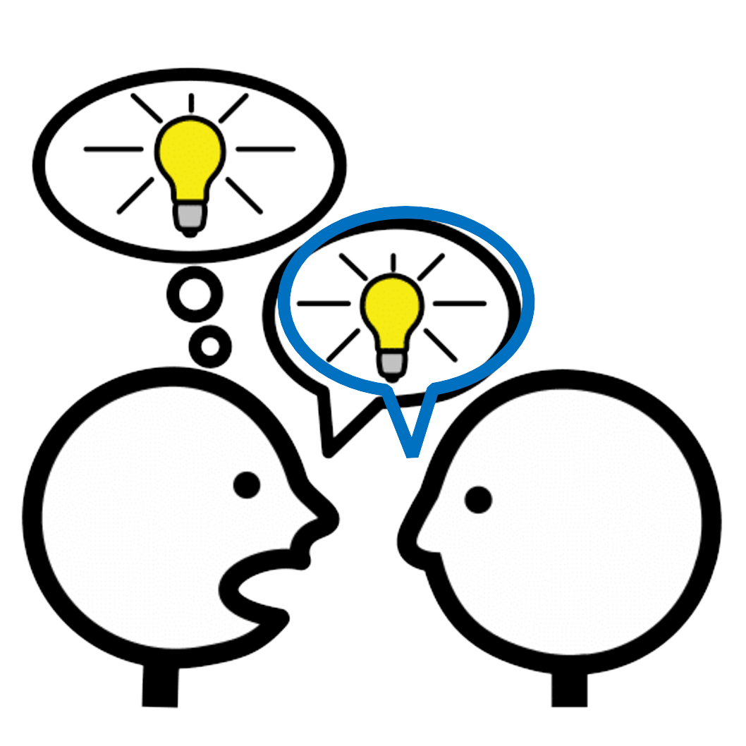 La imagen muestra dos personas sobre las que hay dos bocadillos de diálogo con idéntico contenido dentro, y uno de ellos con doble línea negra y azul.