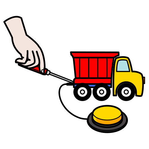 La imagen muestra una mano sosteniendo un destornillador que se dirige hacia un camión de juguetes para aplicarle algo.