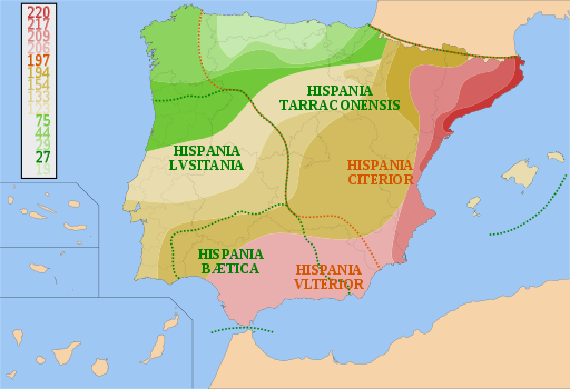Mapa con las sucesivas etapas de la conquista romana de la Península