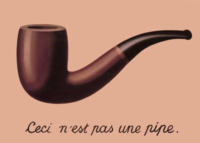 cuadro de Magritte.TRAICIÓN DE LAS IMÁGENES Pintura de una pipa bajo la que aparece el texto"esto no es una pipa"