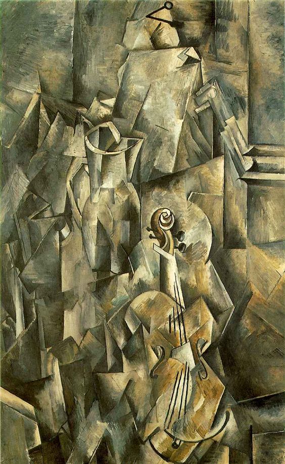 Braque. Naturaleza muerta con jarra y violín, 1910