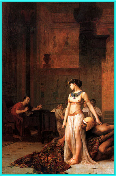 Cleopatra recibe en todo su esplendor al general César