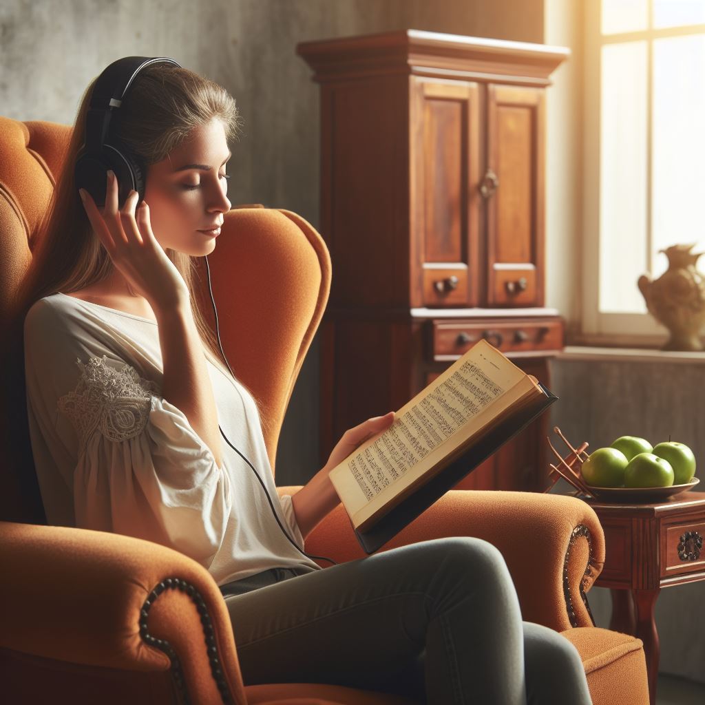 Mujer escuchando música.