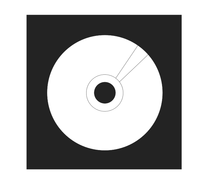 Esta imagen muestra un cd blanco con dos líneas sobre un fondo negro.