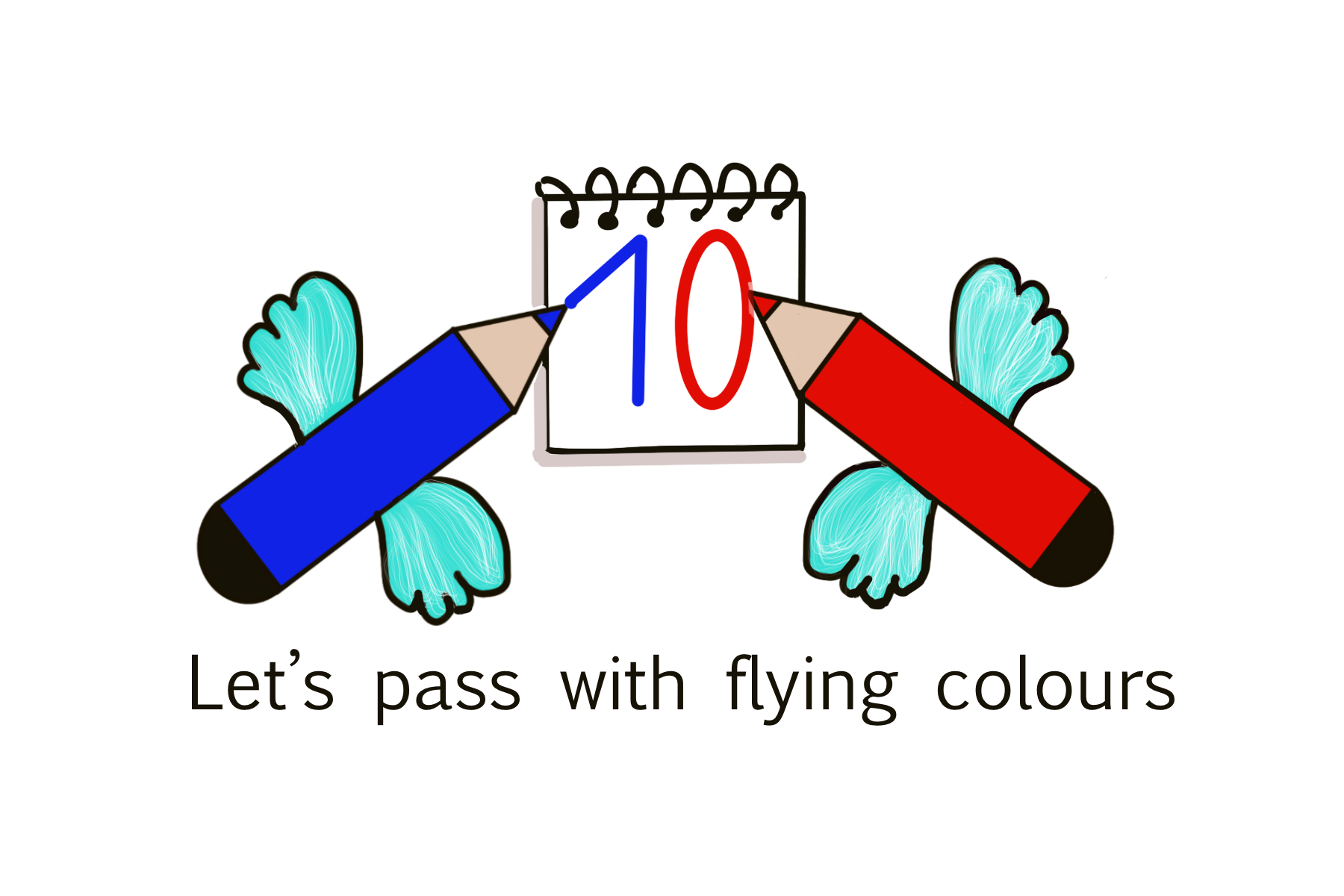 La imagen muestra dos lápices con alas dibujando un número 10.
