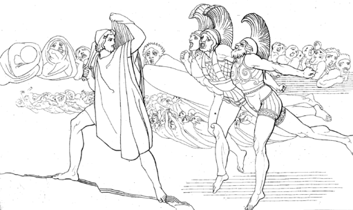 Las almas de los muertos se acercan a Odiseo cuando desciende al Hades