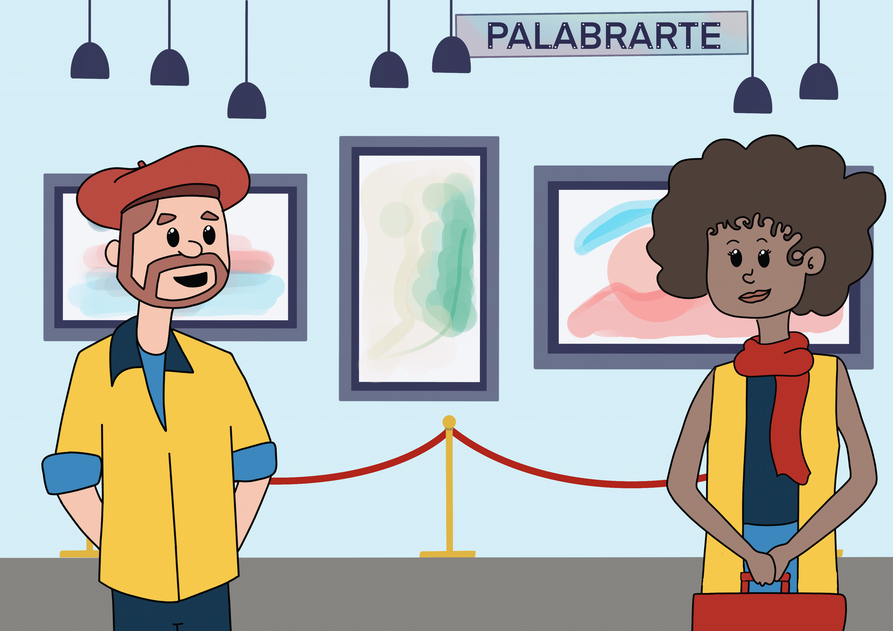 Sofía y Alberto saludan con la galería de arte de fondo