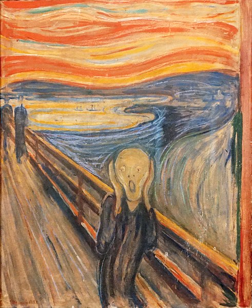 Imagen impresionista de una persona gritando. La pintura utiliza colores cálidos y trazos gruesos.