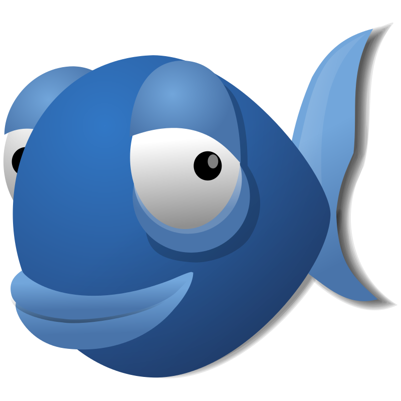 Imagen del logotipo de la aplicación BlueFish. Representa un pez azul con ojos simpáticos.