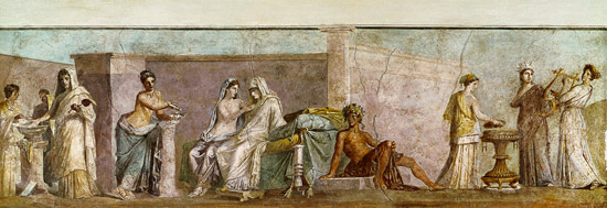 Fresco romano que representa la celebración de unas bodas