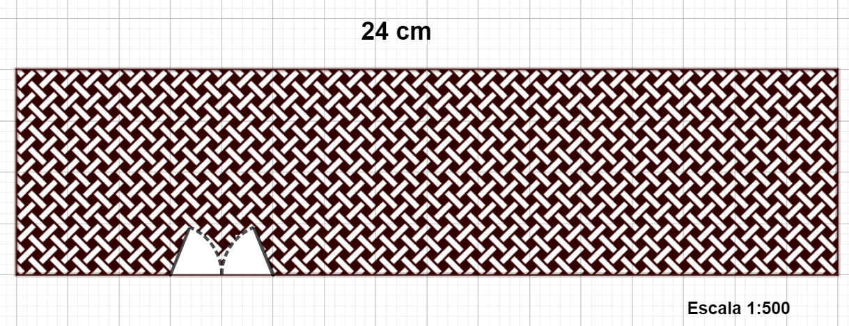 Imagen del plano de un local rectangular de base 24 cm y escala 1:1000