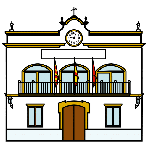 Ayuntamiento La imagen muestra un edificio con una puerta principal, ventanas y banderas.