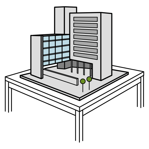 Maquetas La imagen muestra la maqueta o representación de un conjunto de edificios.